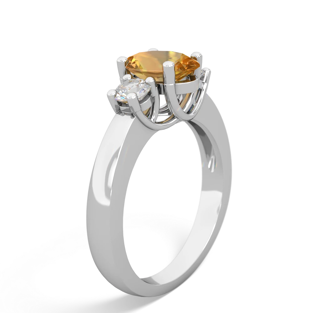 Citrine Diamond Three Stone Oval Trellis 14K White Gold ring R4024