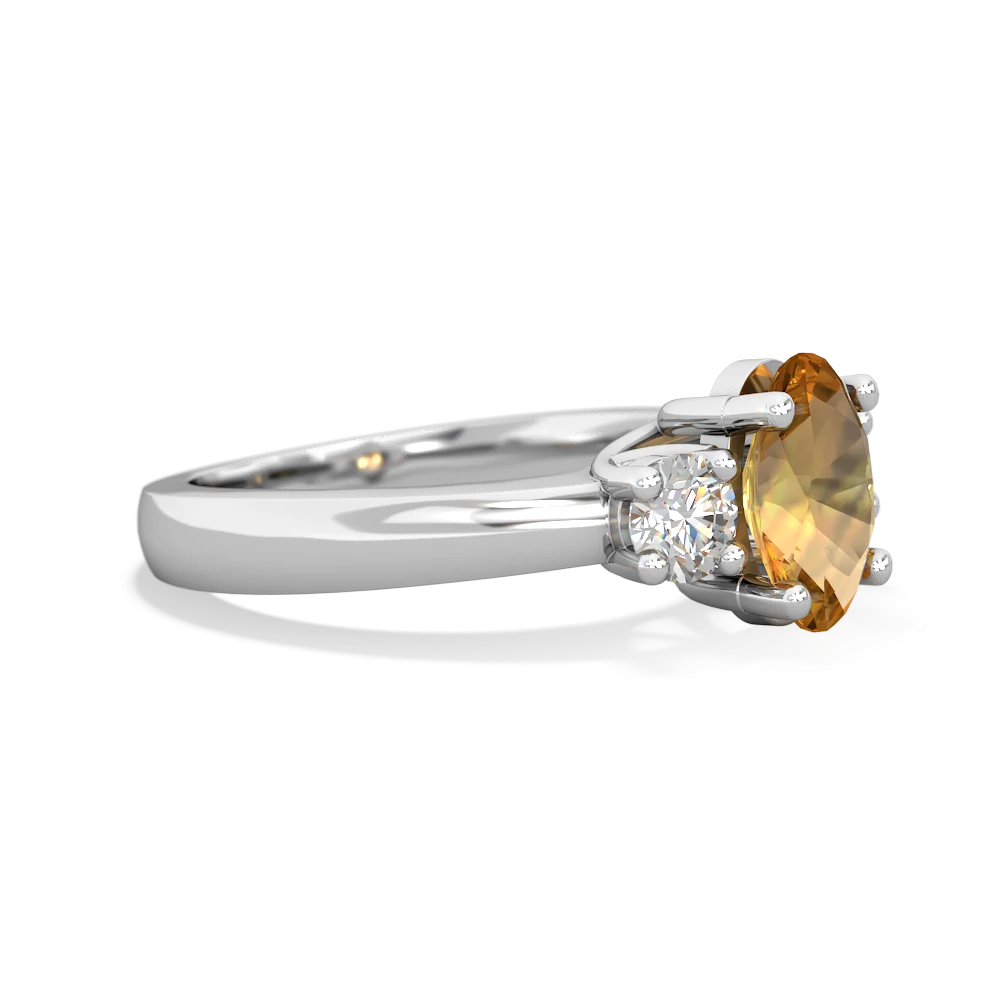 Citrine Diamond Three Stone Oval Trellis 14K White Gold ring R4024