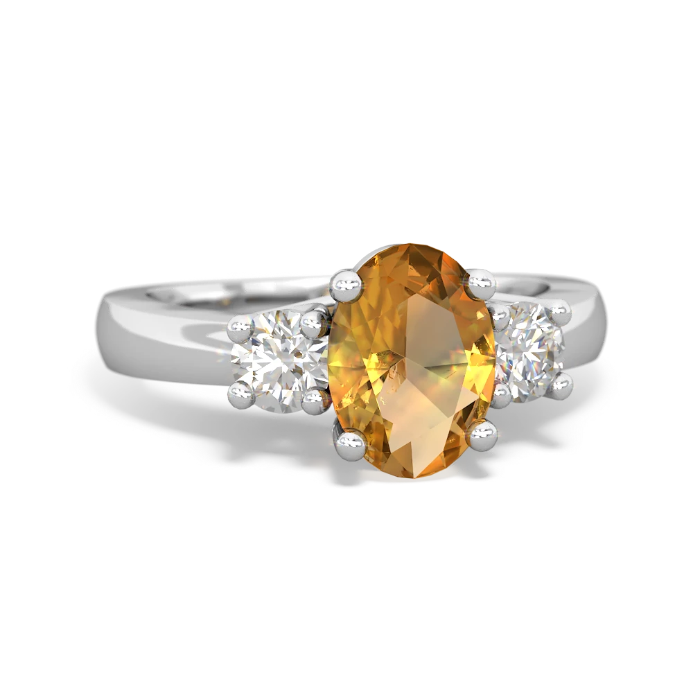 Citrine Diamond Three Stone Oval Trellis 14K White Gold ring R4024