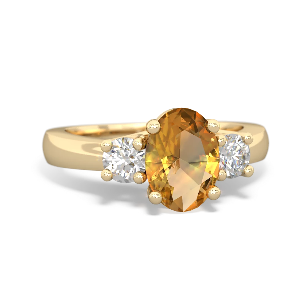 Citrine Diamond Three Stone Oval Trellis 14K Yellow Gold ring R4024