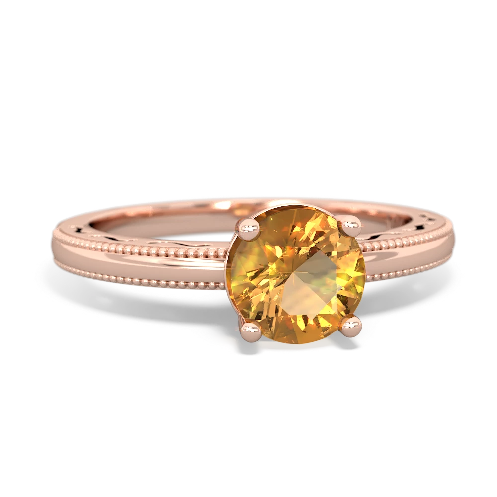 Citrine Milgrain Filigree 14K Rose Gold ring R5090