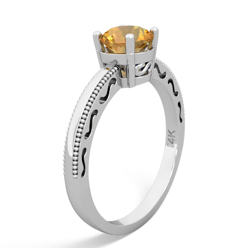 Citrine Milgrain Filigree 14K White Gold ring R5090