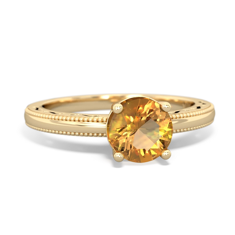 Citrine Milgrain Filigree 14K Yellow Gold ring R5090