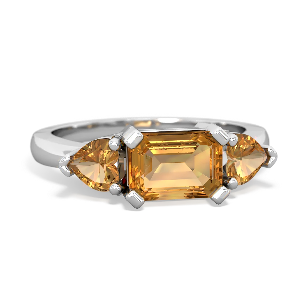 Citrine Three Stone 14K White Gold ring R5235