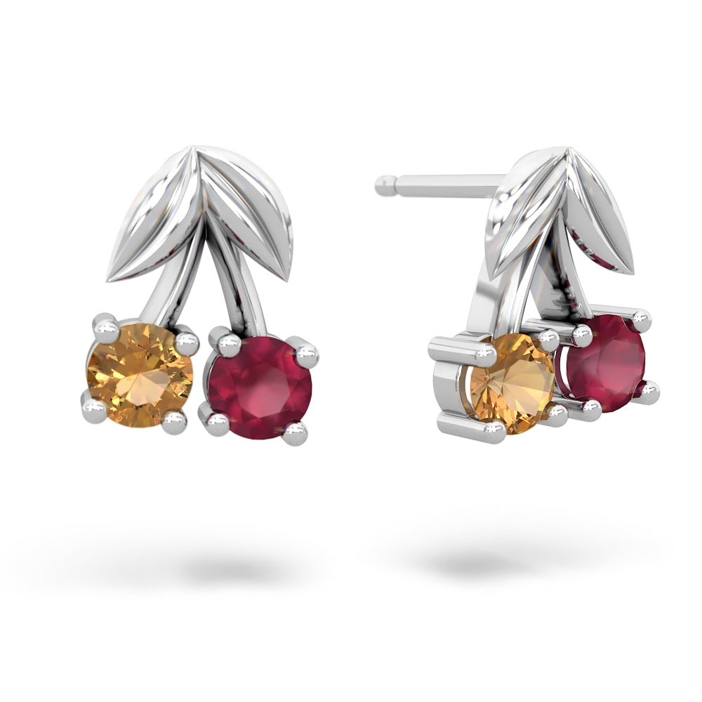 Citrine Sweet Cherries 14K White Gold earrings E7001