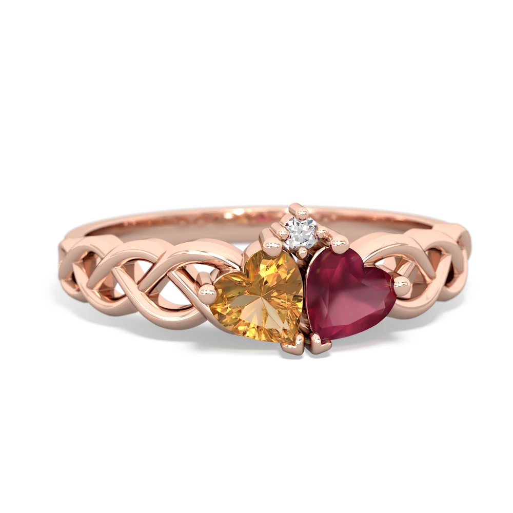 Citrine Heart To Heart Braid 14K Rose Gold ring R5870