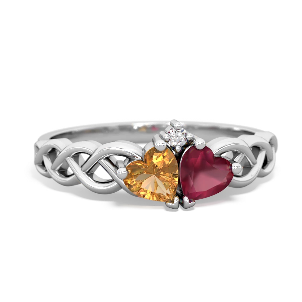 Citrine Heart To Heart Braid 14K White Gold ring R5870