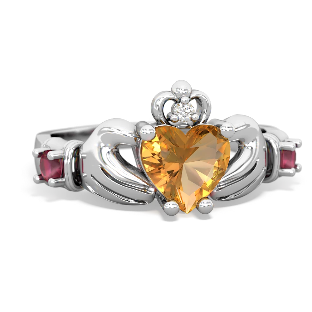 Citrine Claddagh Keepsake 14K White Gold ring R5245