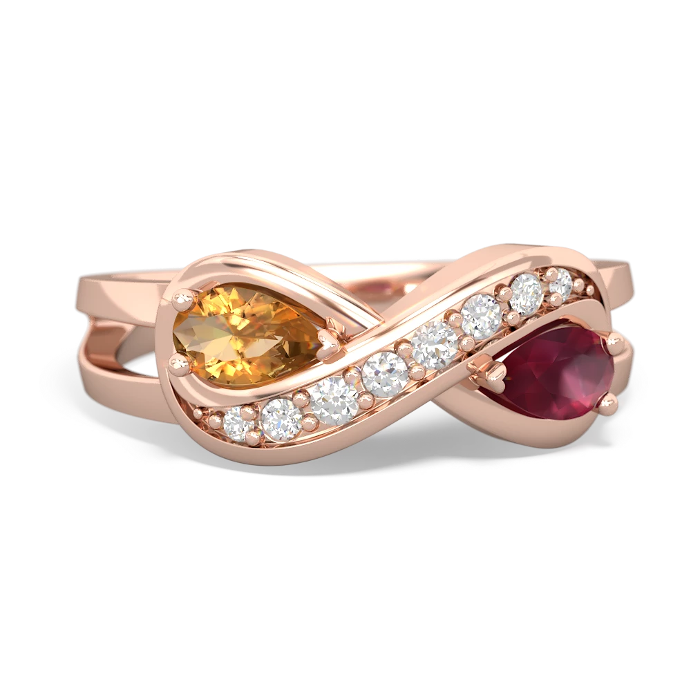 Citrine Diamond Infinity 14K Rose Gold ring R5390