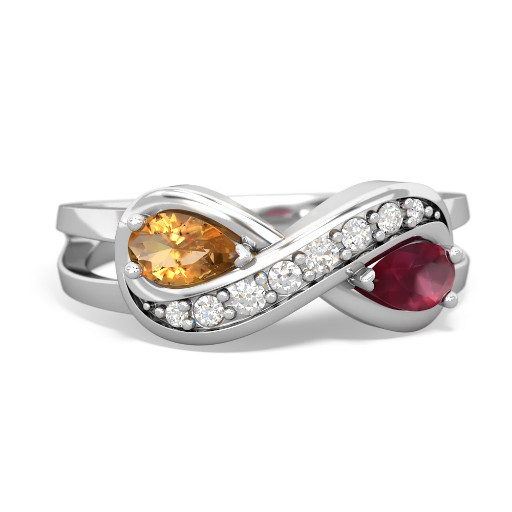 Citrine Diamond Infinity 14K White Gold ring R5390