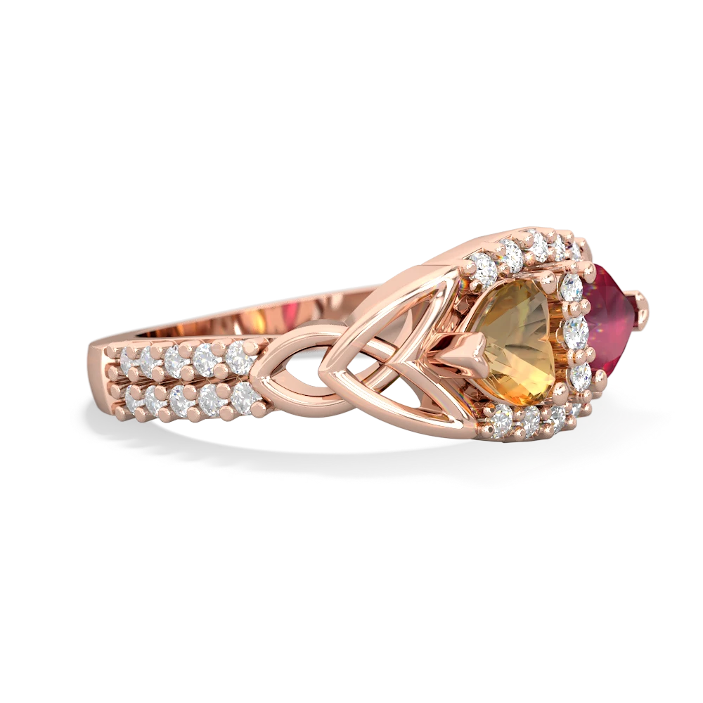 Citrine Sparkling Celtic Knot 14K Rose Gold ring R2645