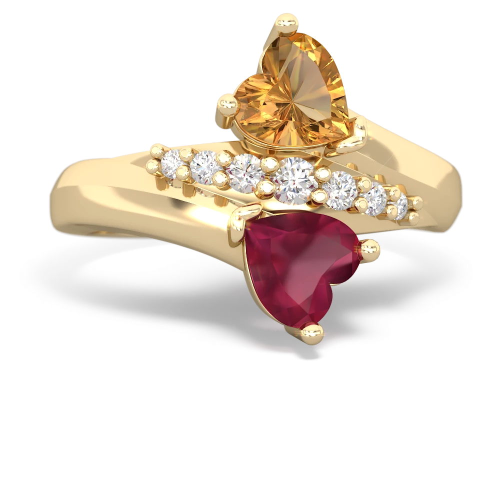 Citrine Heart To Heart 14K Yellow Gold ring R2064