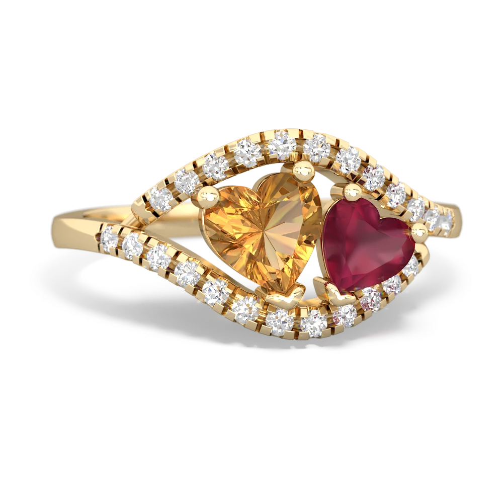 Citrine Mother And Child 14K Yellow Gold ring R3010