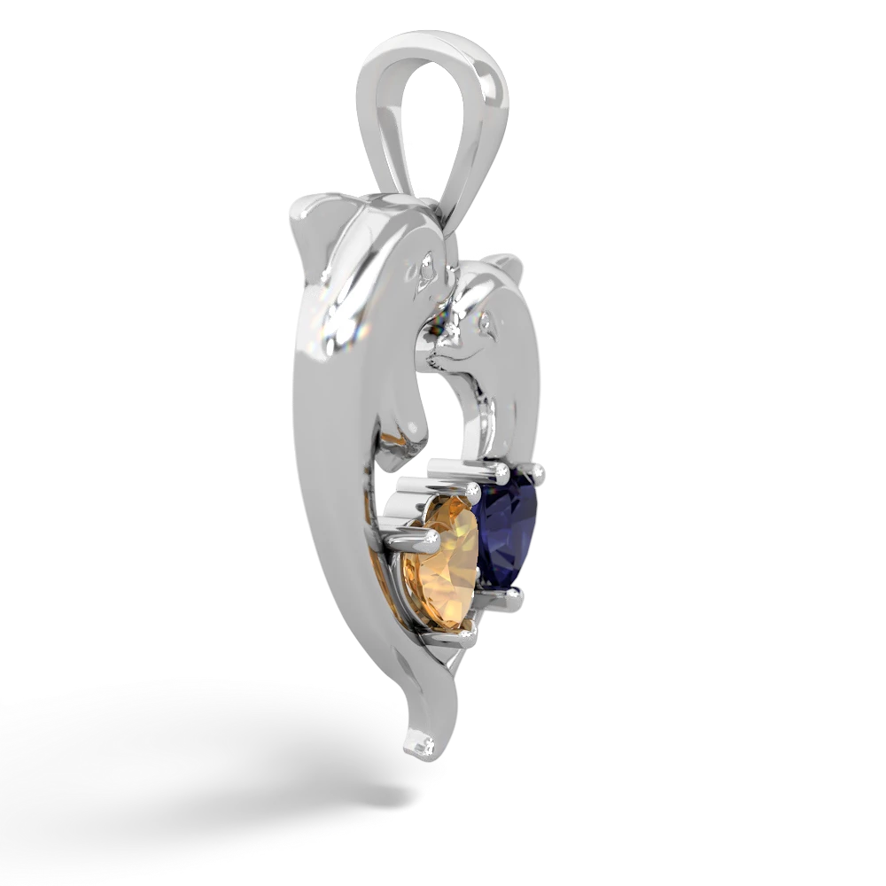 Citrine Dolphin Heart 14K White Gold pendant P5820