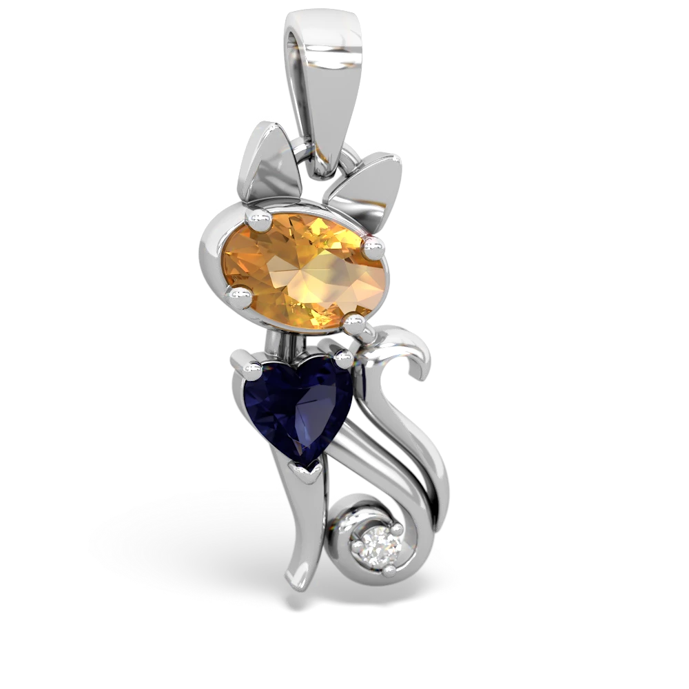 Citrine Kitten 14K White Gold pendant P5780