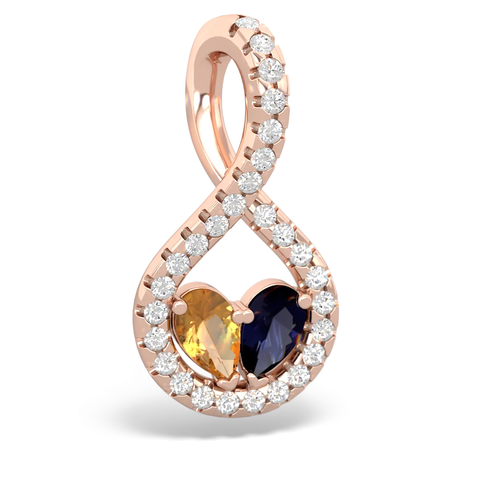 Citrine Pave Twist 'One Heart' 14K Rose Gold pendant P5360