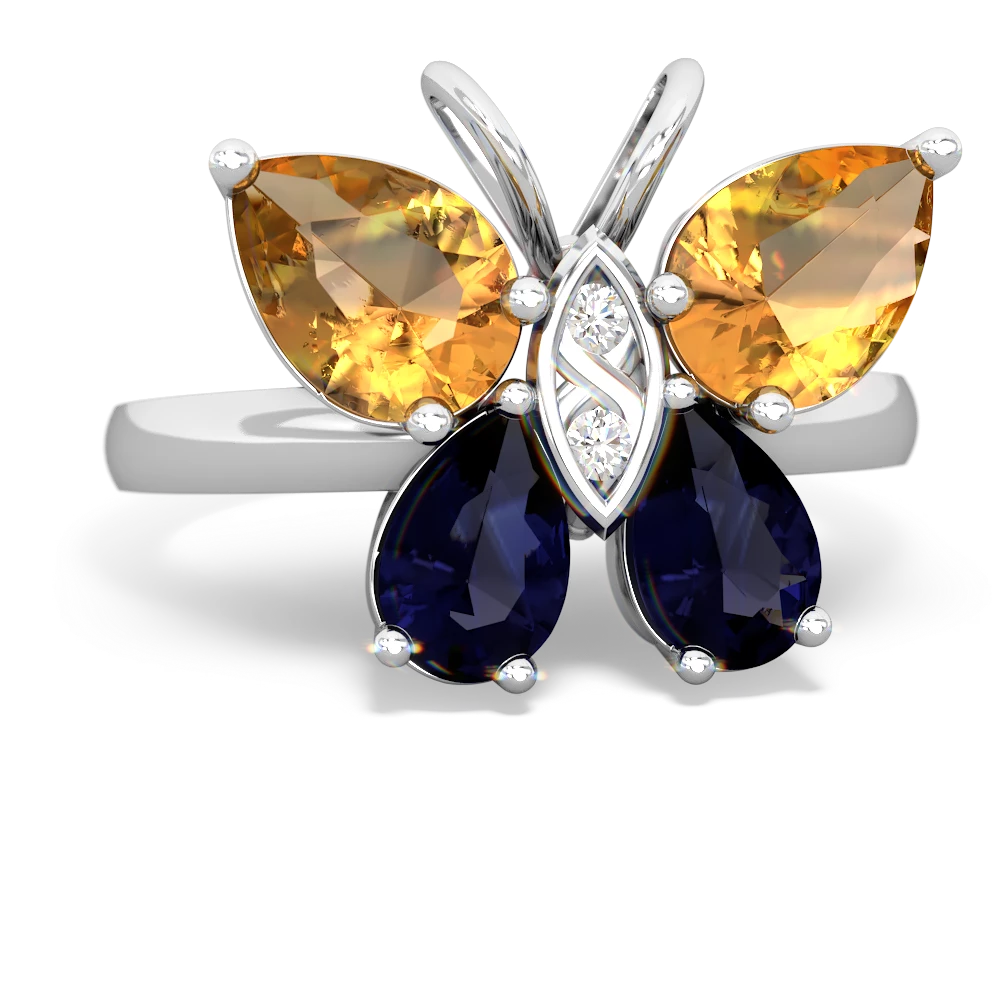 Citrine Butterfly 14K White Gold ring R2215