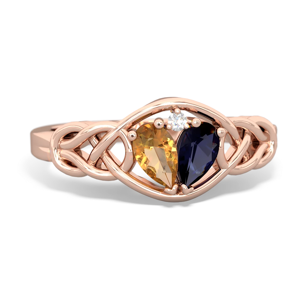 Citrine Celtic Love Knot 14K Rose Gold ring R5420