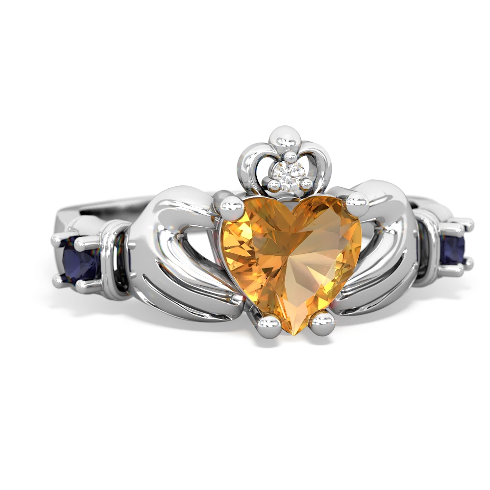 Citrine Claddagh Keepsake 14K White Gold ring R5245