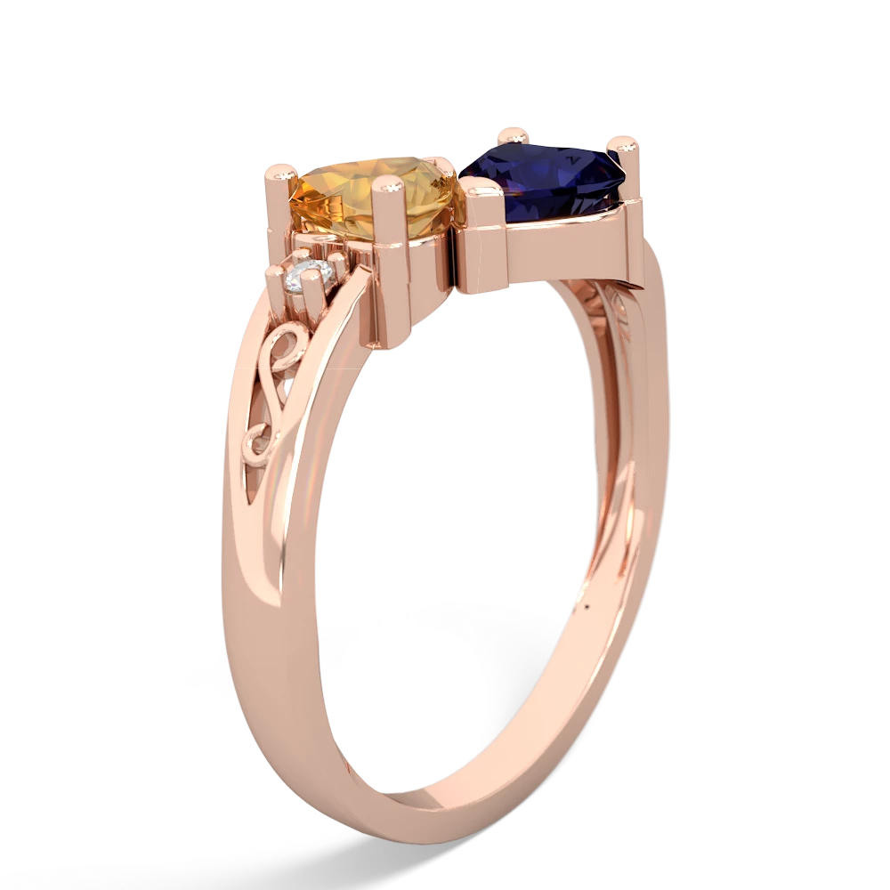 Citrine Snuggling Hearts 14K Rose Gold ring R2178