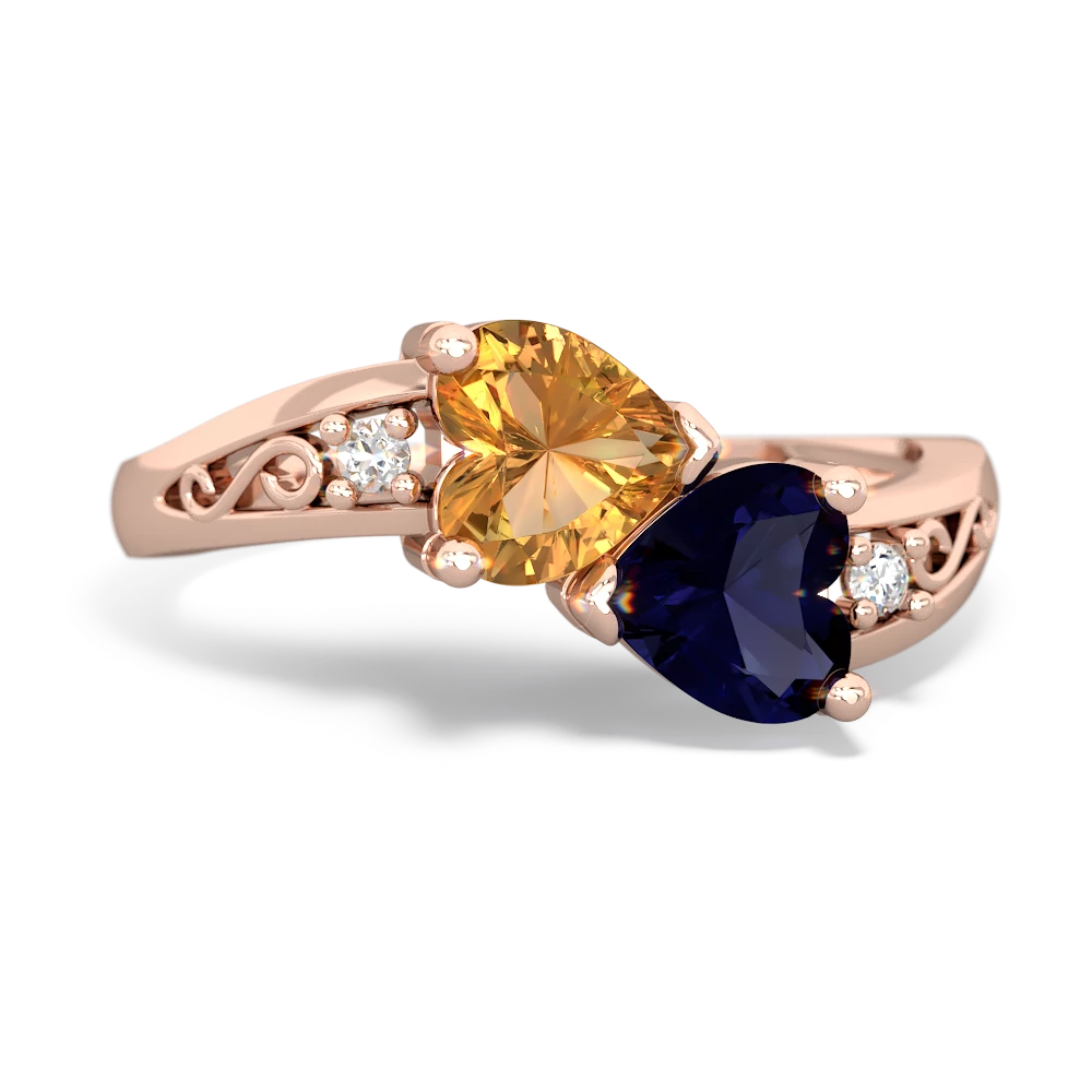 Citrine Snuggling Hearts 14K Rose Gold ring R2178