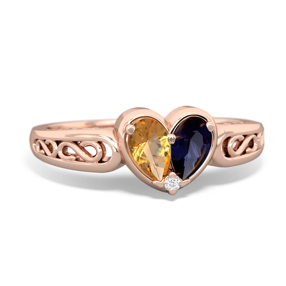 Citrine Filligree 'One Heart' 14K Rose Gold ring R5070