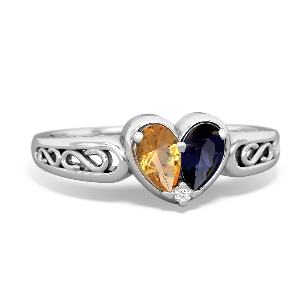 Citrine Filligree 'One Heart' 14K White Gold ring R5070