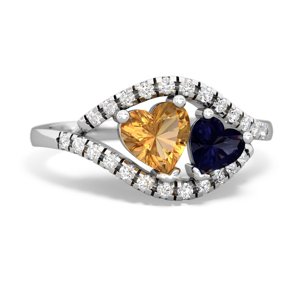 Citrine Mother And Child 14K White Gold ring R3010