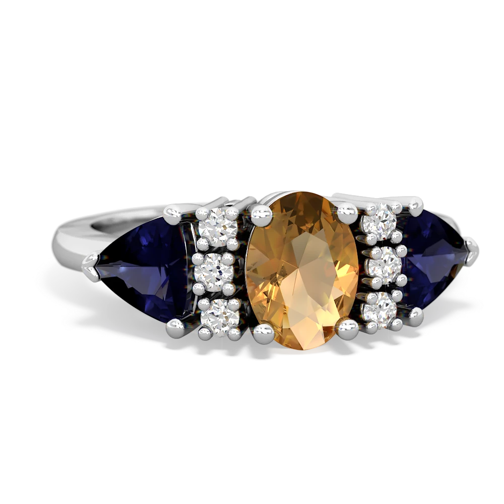 Citrine Sapphire Blue Topaz Antique Style Three Stone ring 14K White Gold JewelsForMe