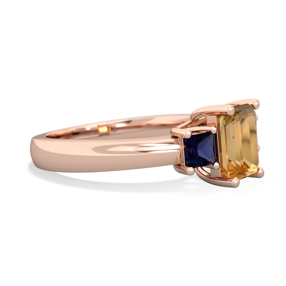 Citrine Three Stone Emerald-Cut Trellis 14K Rose Gold ring R4021