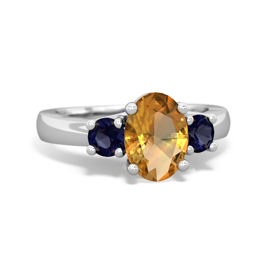 Citrine Three Stone Oval Trellis 14K White Gold ring R4024