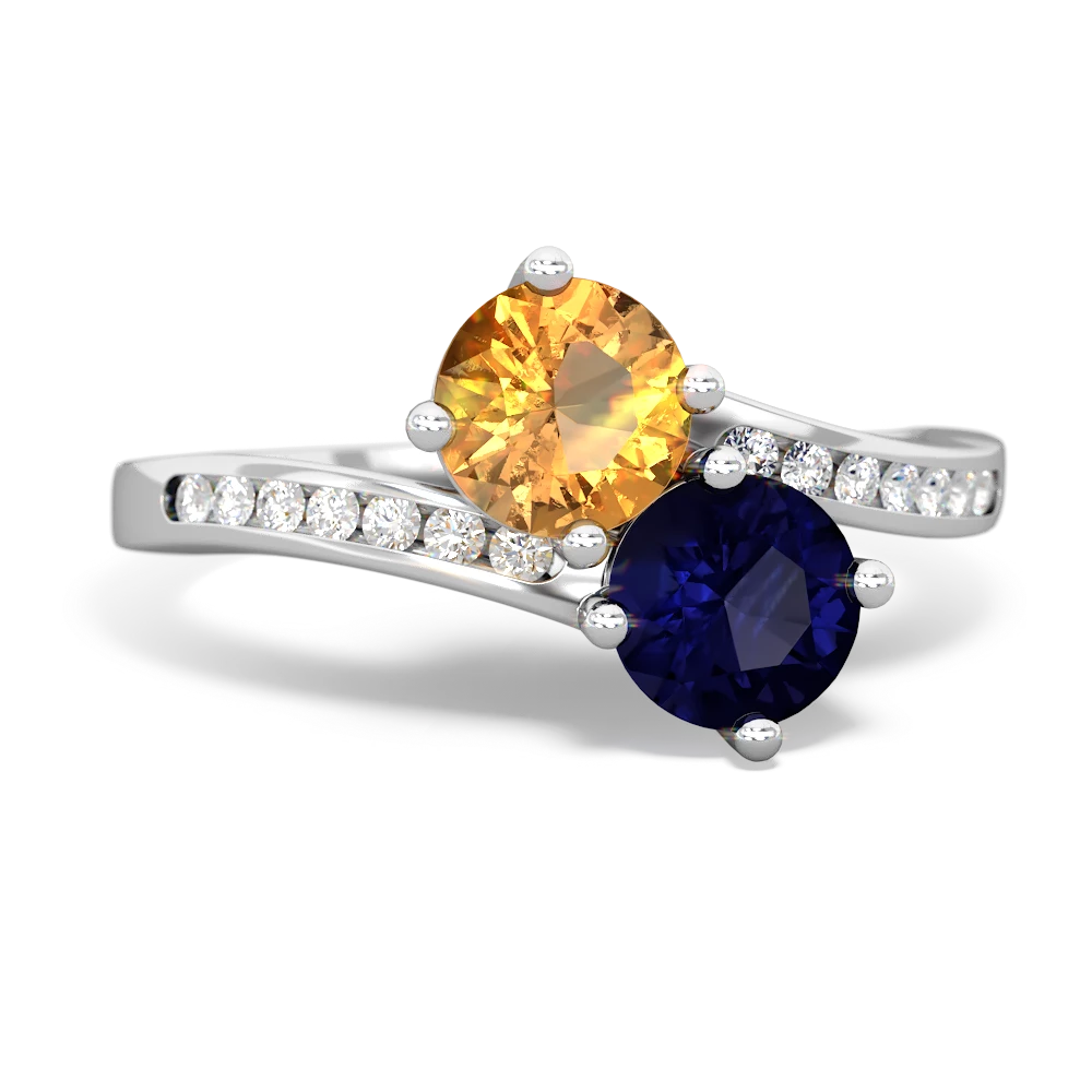 Citrine Channel Set Two Stone 14K White Gold ring R5303