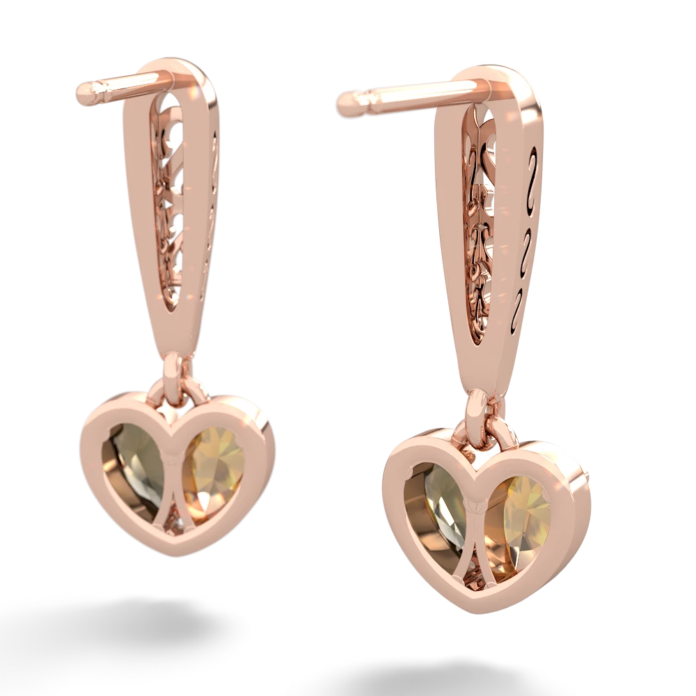 Citrine Filligree Heart 14K Rose Gold earrings E5070