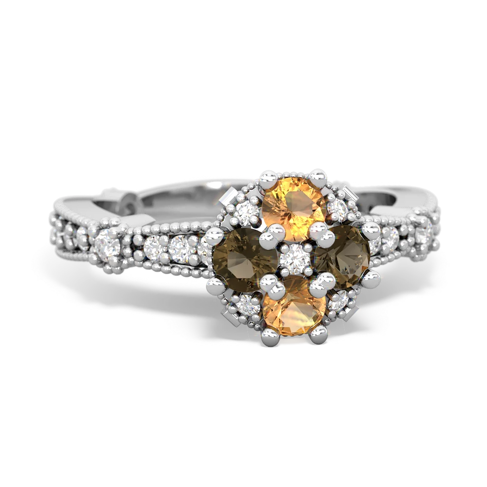 Citrine Sparkling Tiara Cluster 14K White Gold ring R26293RD