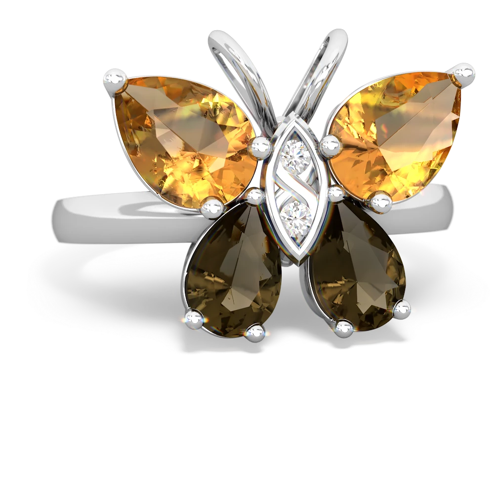 Citrine Butterfly 14K White Gold ring R2215