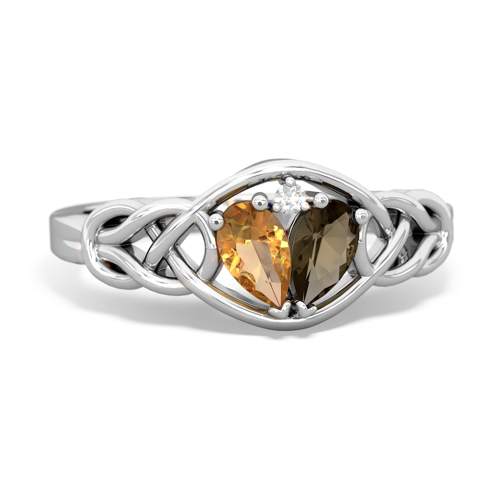 Citrine Celtic Love Knot 14K White Gold ring R5420