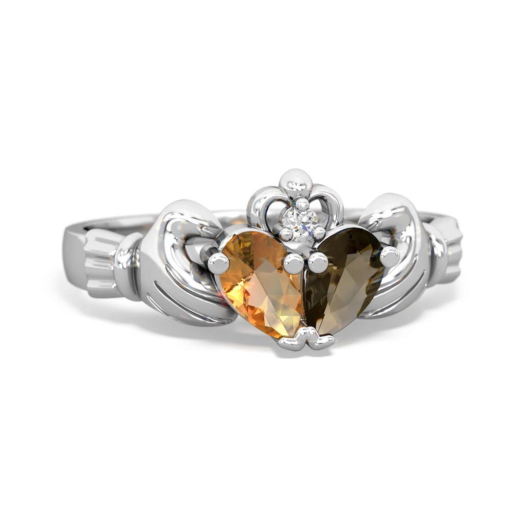 Citrine 'Our Heart' Claddagh 14K White Gold ring R2388