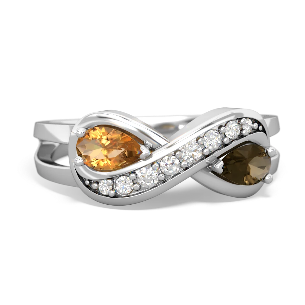 Citrine Diamond Infinity 14K White Gold ring R5390