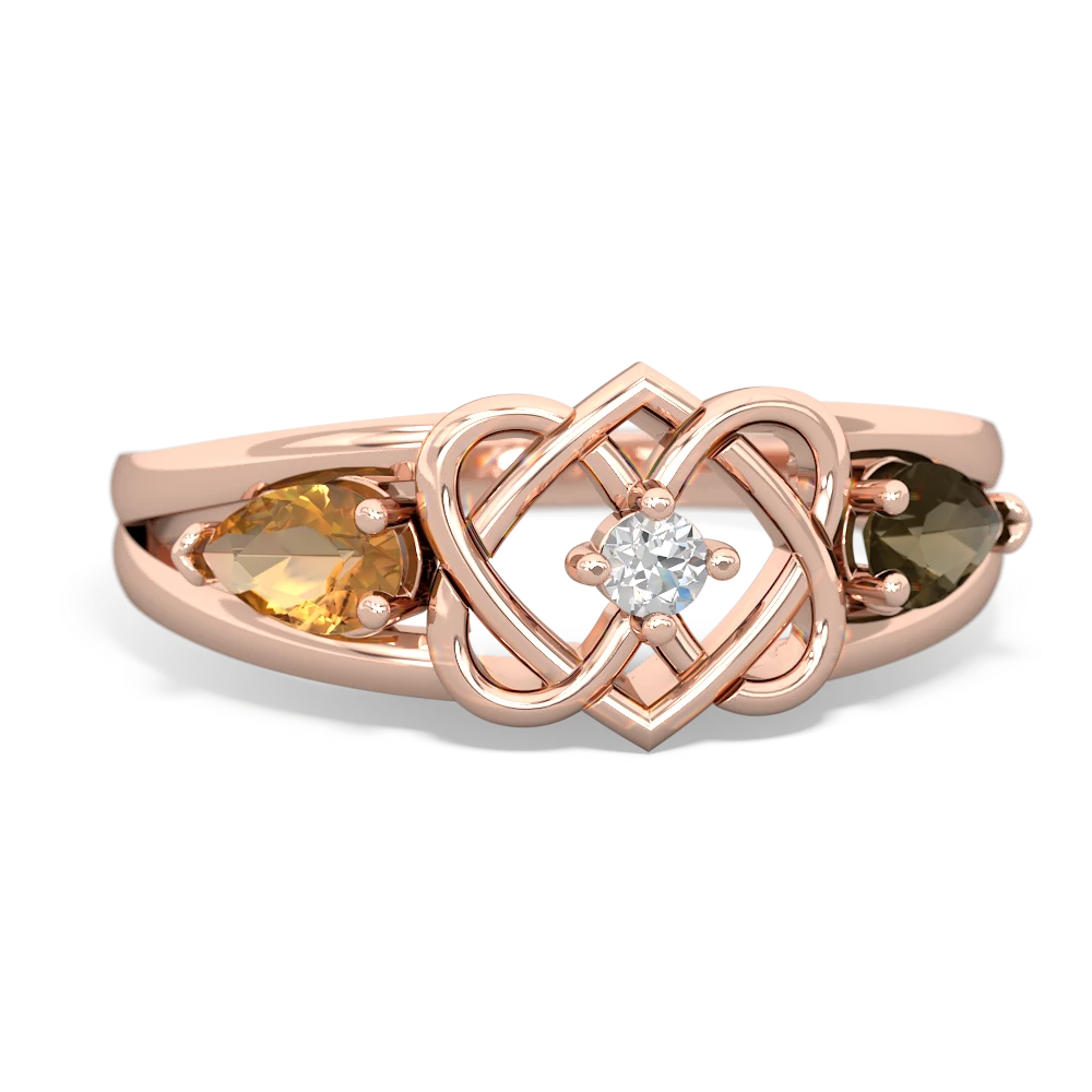 Citrine Hearts Intertwined 14K Rose Gold ring R5880