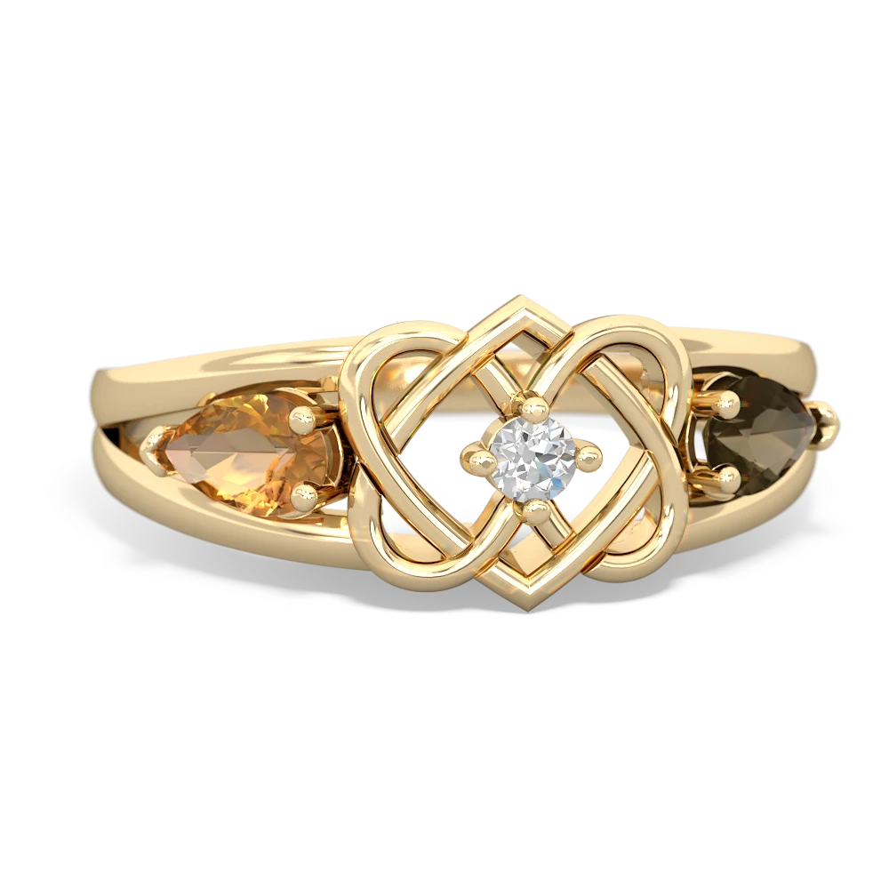 Citrine Hearts Intertwined 14K Yellow Gold ring R5880