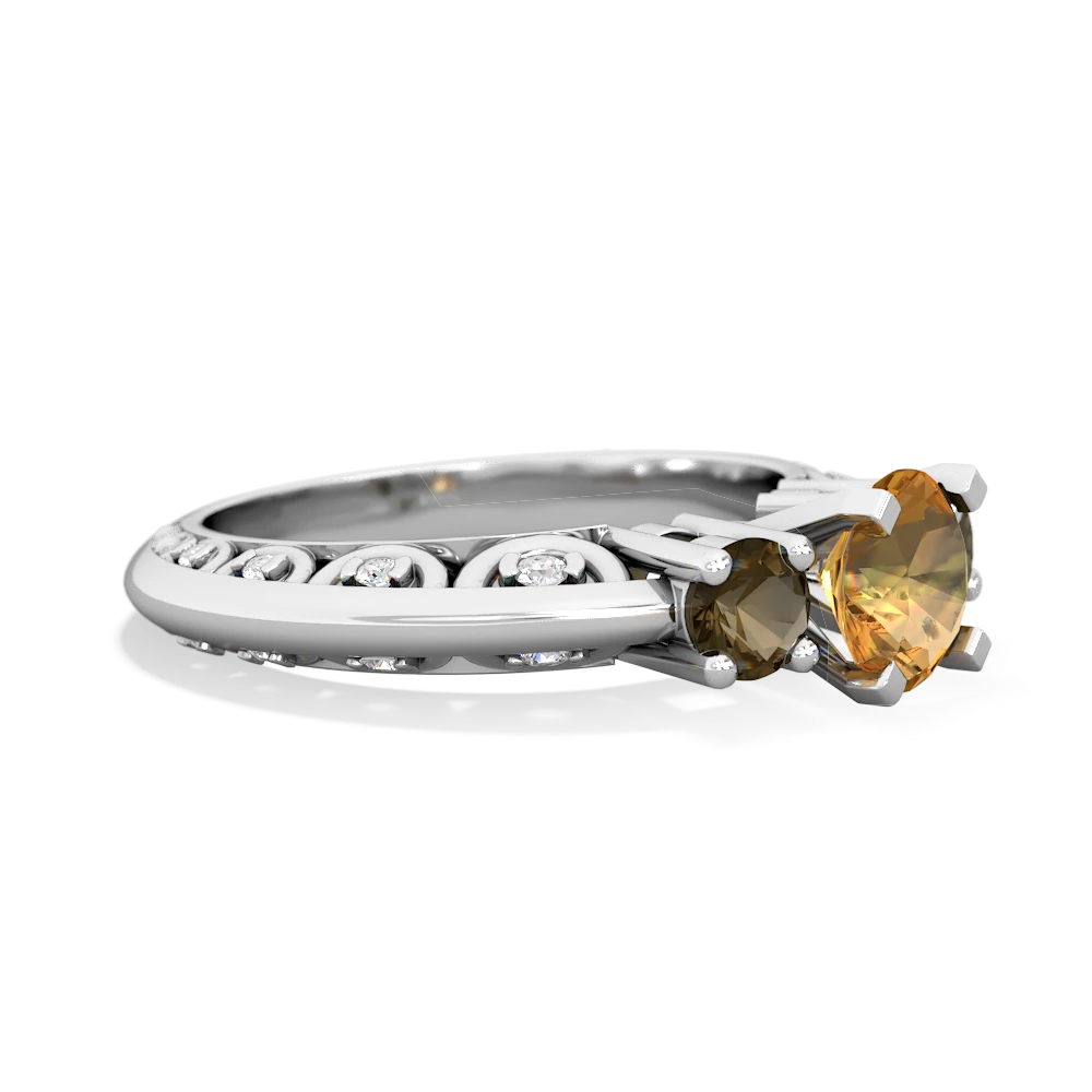 Citrine Art Deco Eternal Embrace Engagement 14K White Gold ring C2003