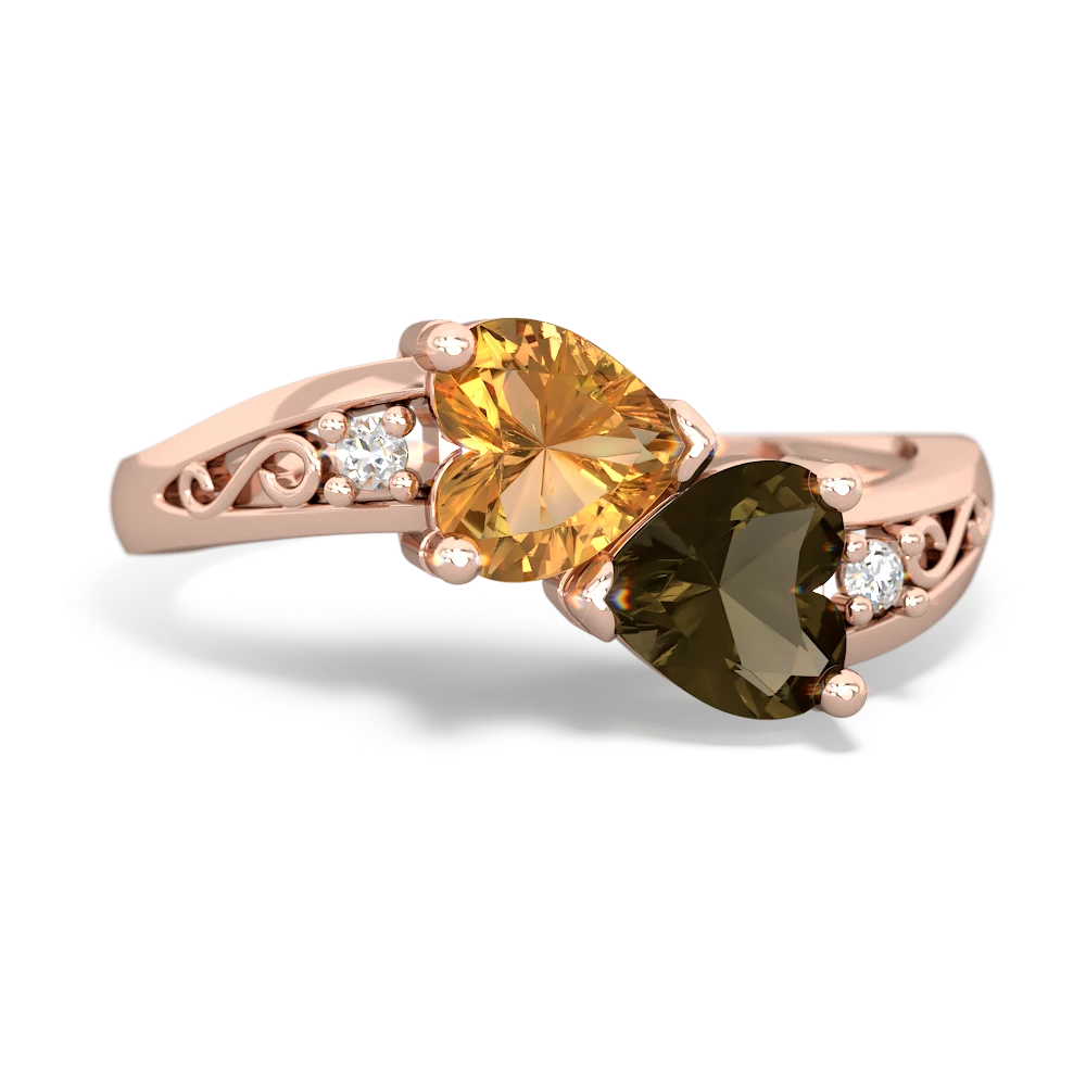 Citrine Snuggling Hearts 14K Rose Gold ring R2178