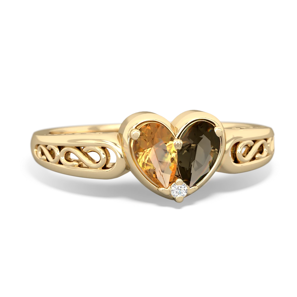 Citrine Filligree 'One Heart' 14K Yellow Gold ring R5070