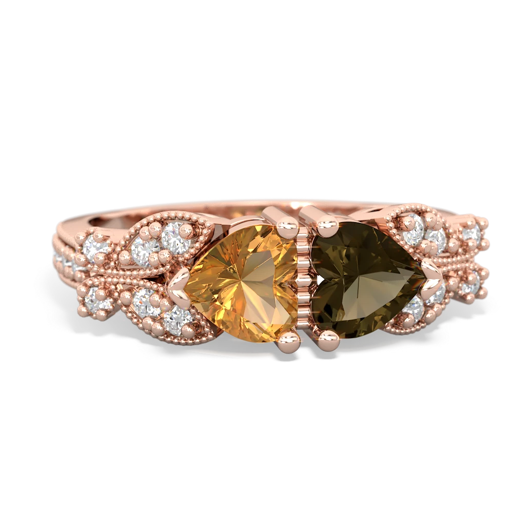 Citrine Diamond Butterflies 14K Rose Gold ring R5601