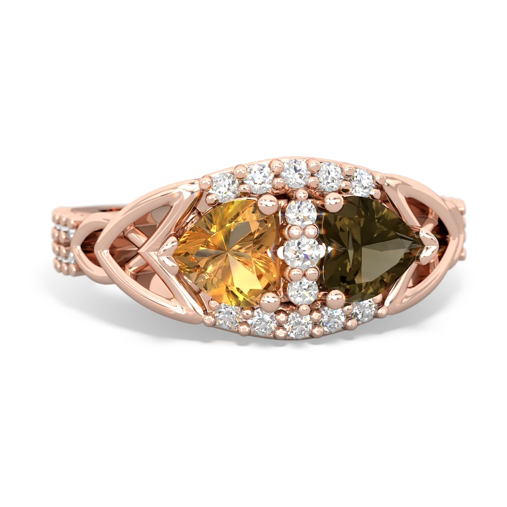 Citrine Sparkling Celtic Knot 14K Rose Gold ring R2645