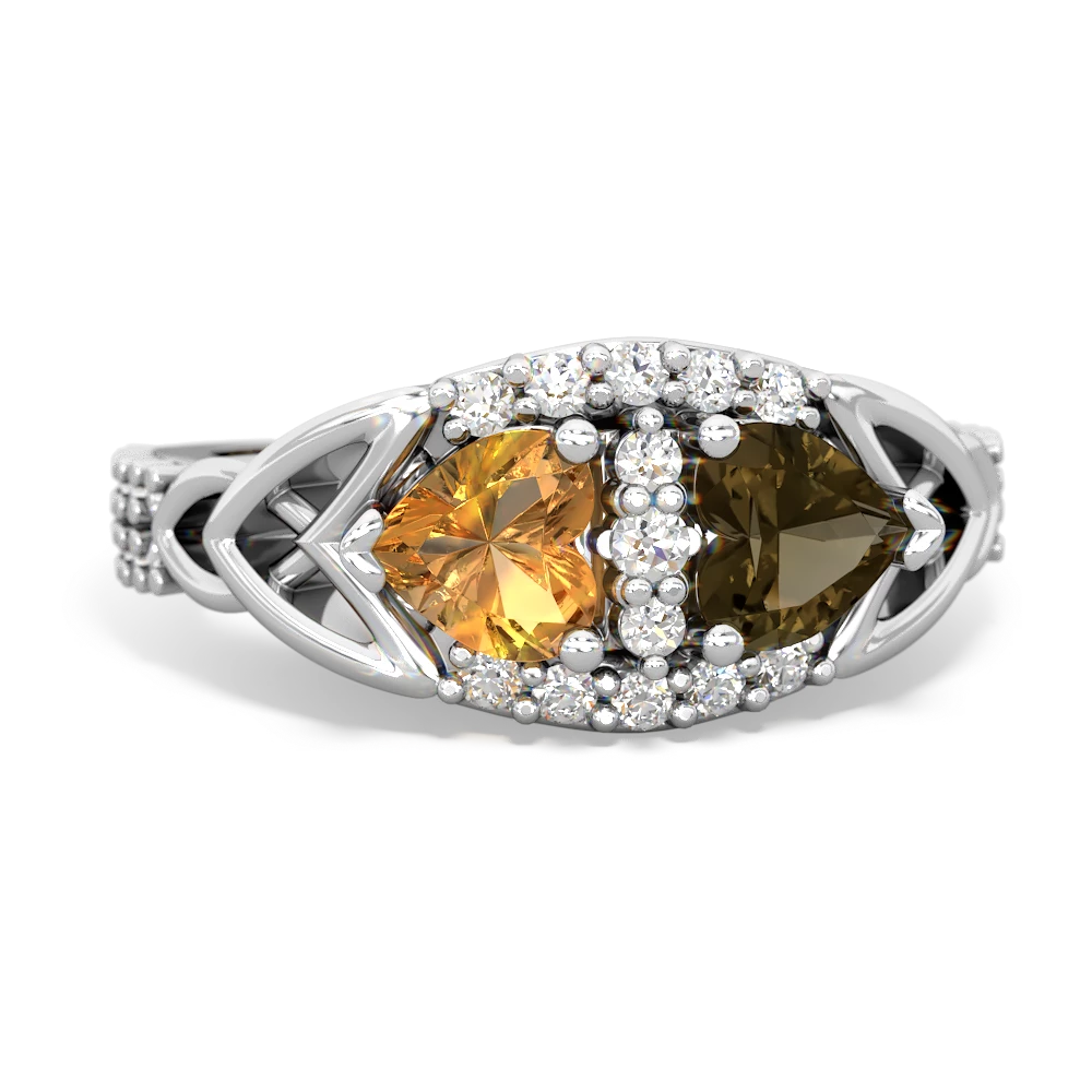 Citrine Sparkling Celtic Knot 14K White Gold ring R2645