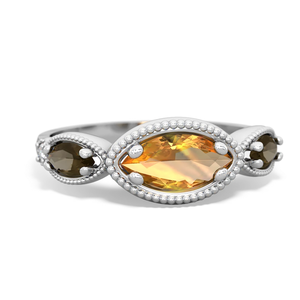 Citrine Milgrain Marquise 14K White Gold ring R5700