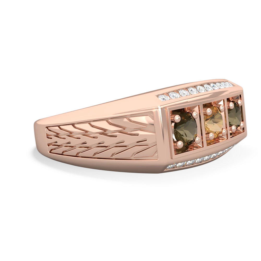 Citrine Three Stone Tire Tread Men's 14K Rose Gold ring R0520