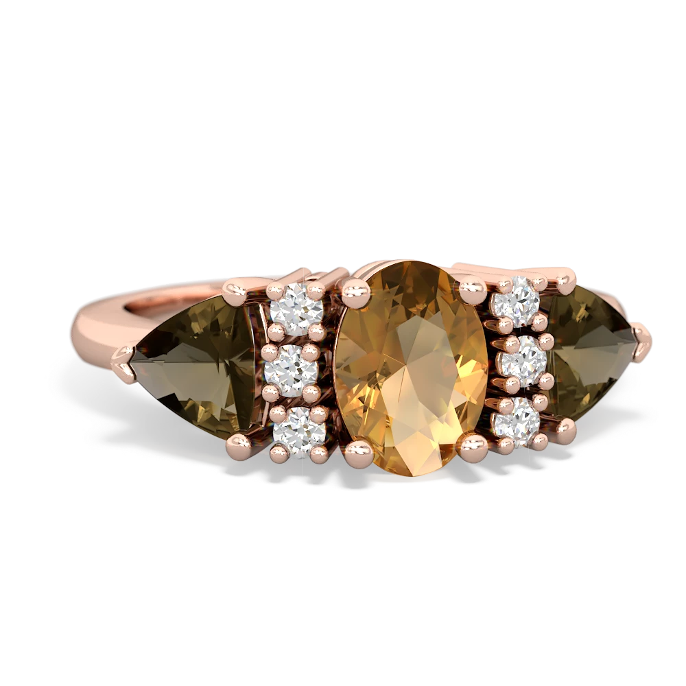 Citrine Antique Style Three Stone 14K Rose Gold ring R2186