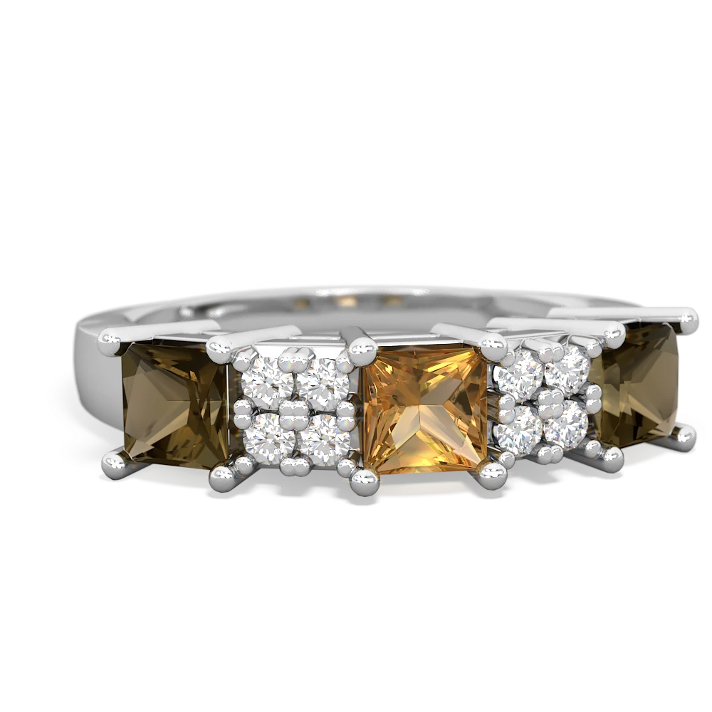 Citrine Three Stone Diamond Cluster 14K White Gold ring R2592